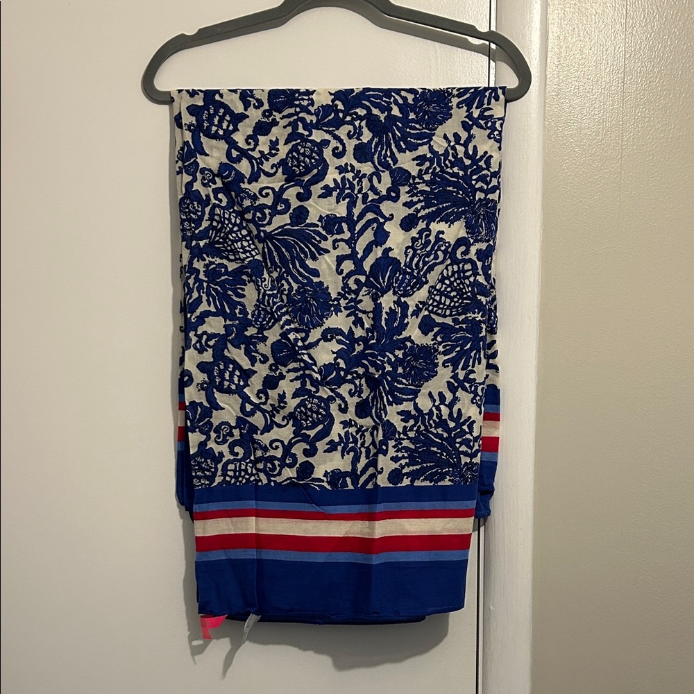 Lilly Pulitzer Blue and White Beach Serong with Red Stripes